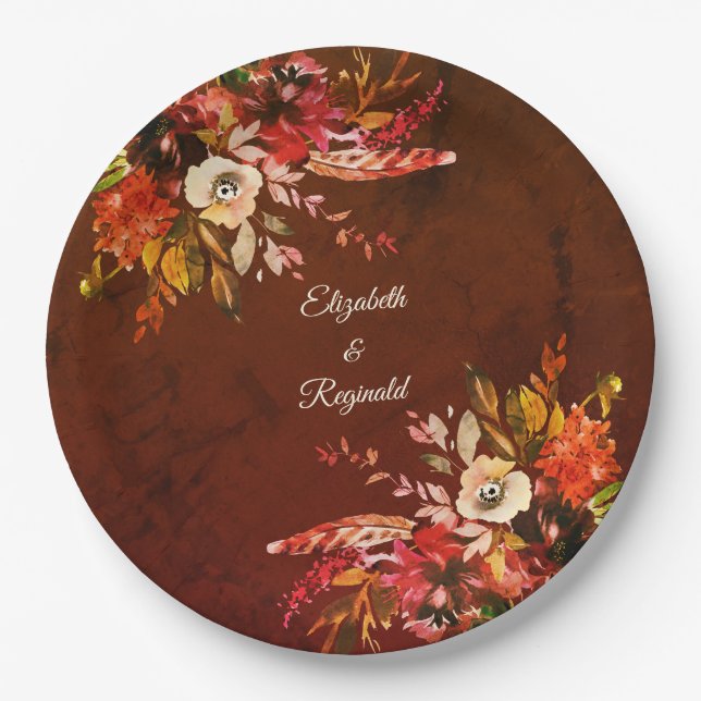 Autumn Splendour Botanical Wedding Paper Plate (Front)