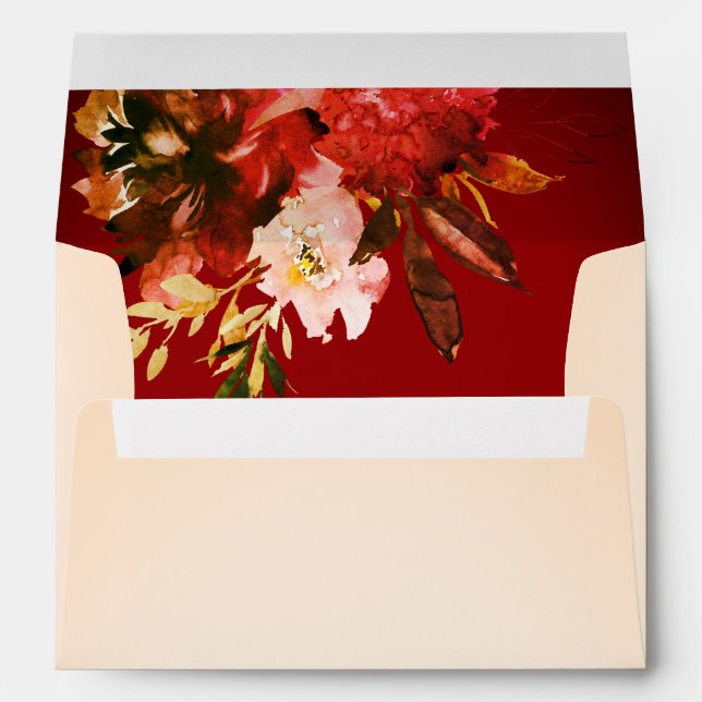 Autumn Splendour Dried Flowers Ivory & Red Wedding Envelope (Back (Bottom))