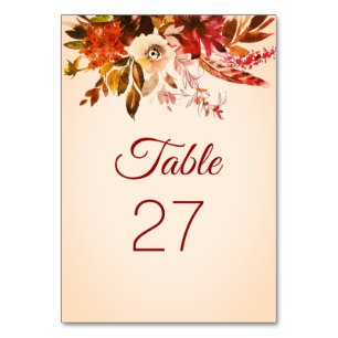 Autumn Splendour Floral Blushed Ivory Wedding Table Number