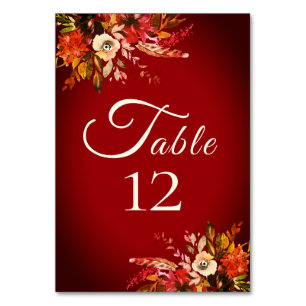 Autumn Splendour Floral Burnished Red Wedding Table Number