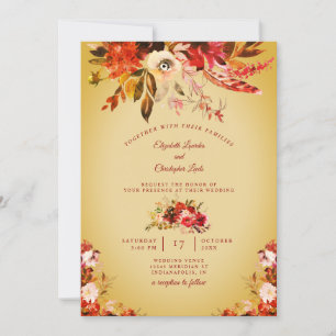 Autumn Splendour Floral Golden Washed Wedding Invitation