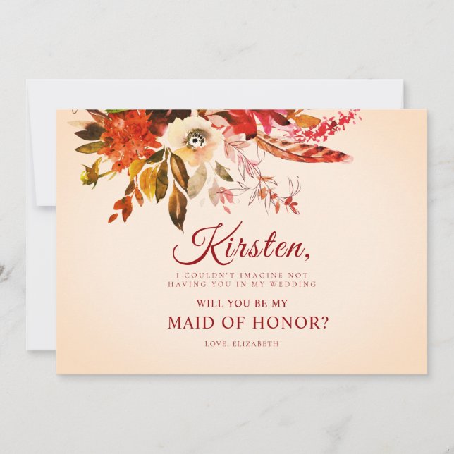 Autumn Splendour Floral Ivory Be My Maid Of Honour Invitation (Front)