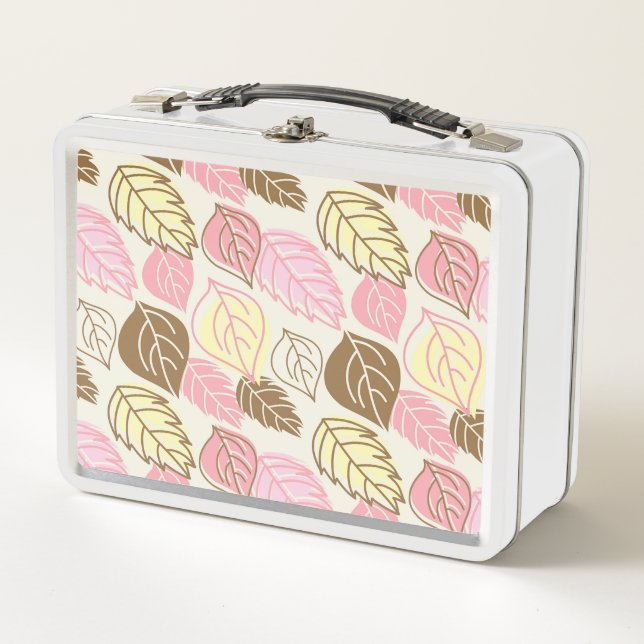 Autumn Splendour: Leaf Seamless Pattern Metal Lunch Box (Front)