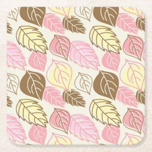 Autumn Splendour: Leaf Seamless Pattern Square Paper Coaster