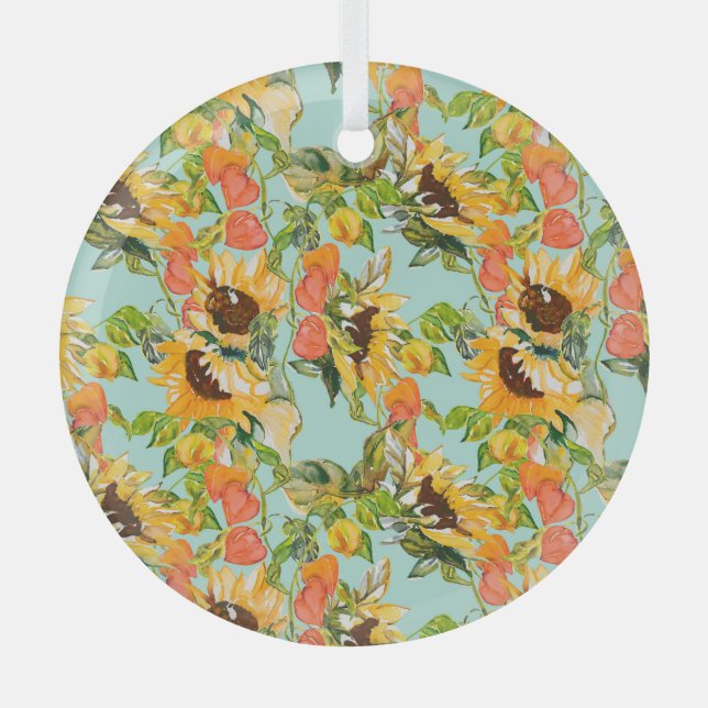 Autumn Splendour: Seamless Nature Pattern Glass Tree Decoration (Front)