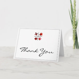 Autumn Square - Fall Leaf design in Red Orange Thank You Card