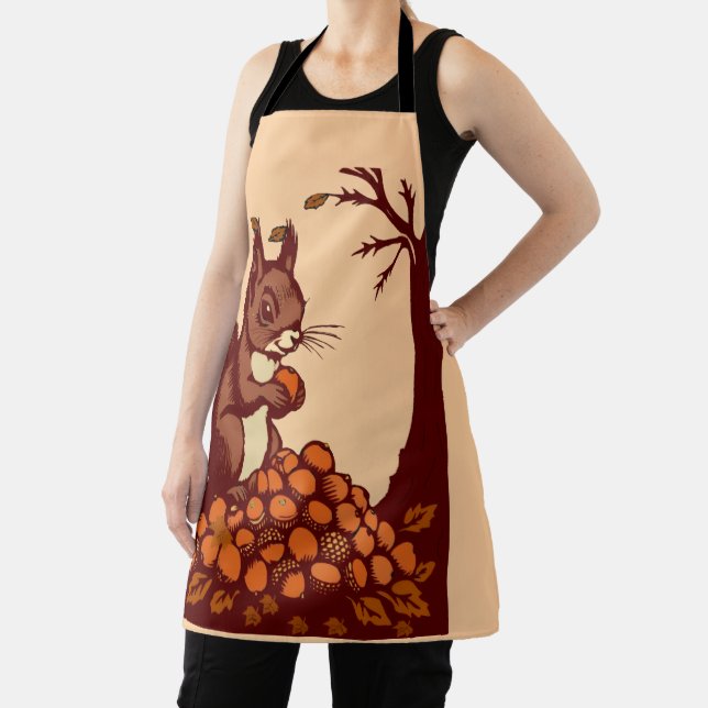 🐿️ Autumn Squirrel All-Over Print Apron - Peach (Insitu)