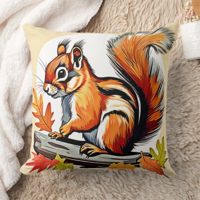 Autumn Squirrel Charm Design Cushion (Blanket)