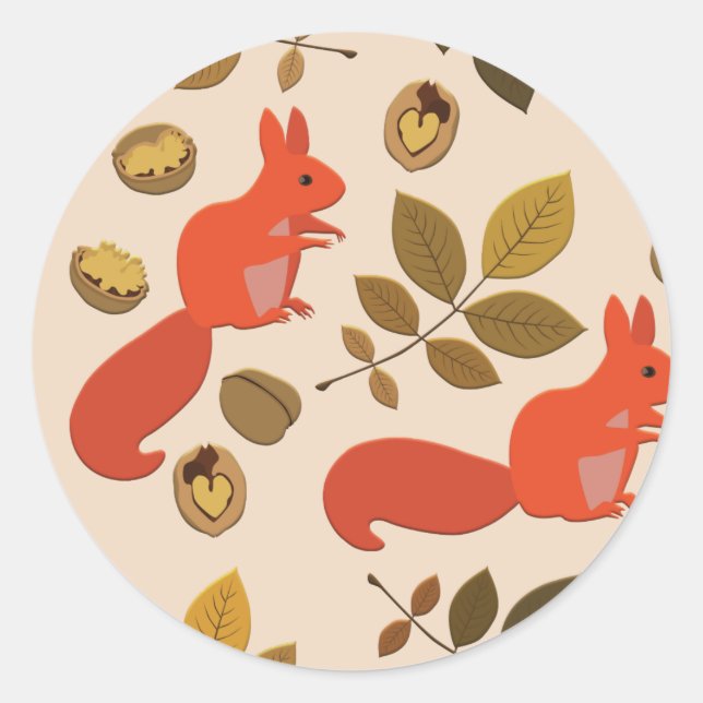 Autumn Squirrel Classic Round Sticker (Front)