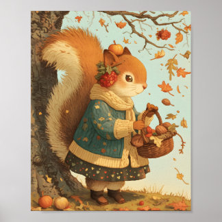 Autumn Squirrel Harvest Nursery Wall Art