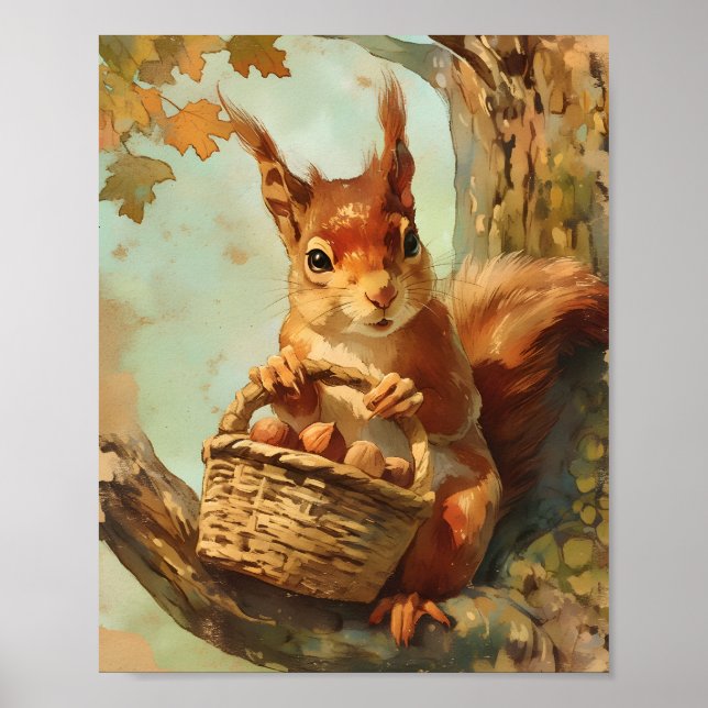 Autumn Squirrel Nursery Wall Art Print (Front)