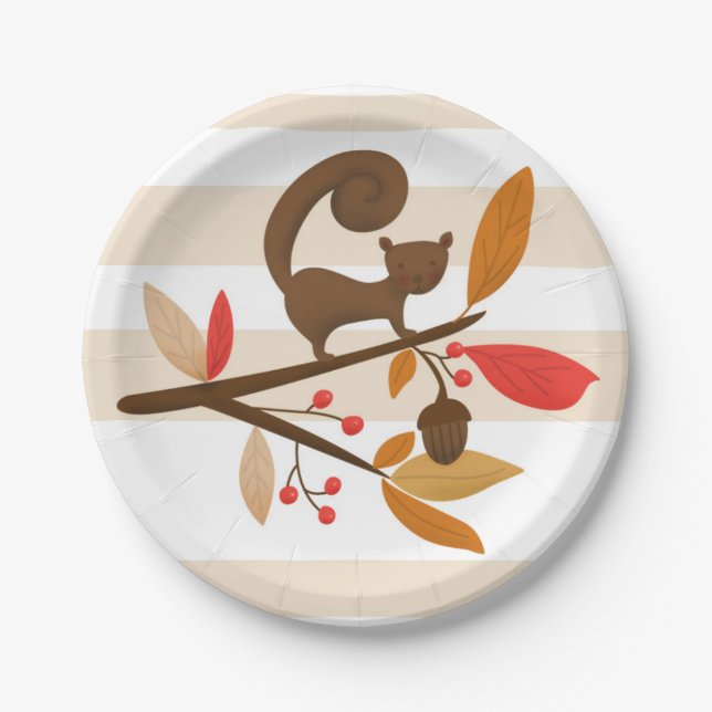 Autumn Squirrel on a branch Thanksgiving plates (Front)