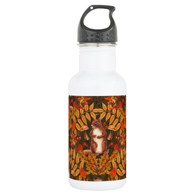 Autumn squirrel on dark brown 532 ml water bottle (Front)