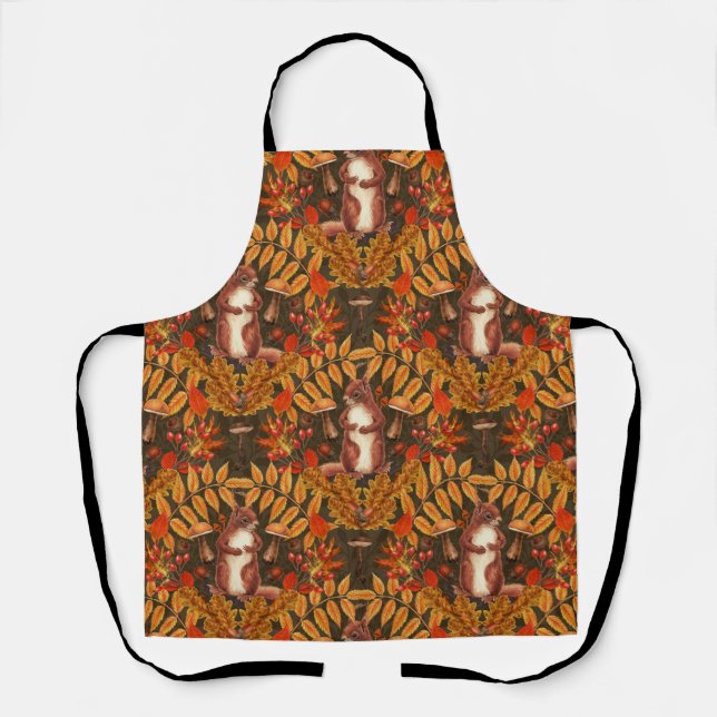 Autumn squirrel on dark brown apron (Front)