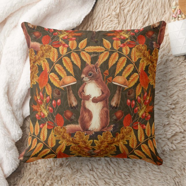Autumn squirrel on dark brown cushion (Blanket)