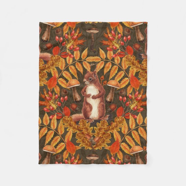 Autumn squirrel on dark brown fleece blanket (Front)