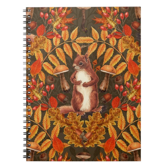 Autumn squirrel on dark brown notebook (Front)