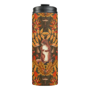 Autumn squirrel on dark brown thermal tumbler