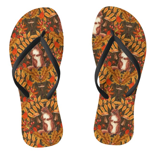 Autumn squirrel on dark brown thongs (Footbed)