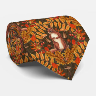 Autumn squirrel on dark brown tie