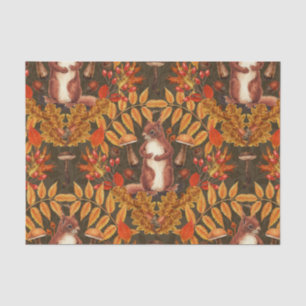 Autumn squirrel on dark brown tissue paper