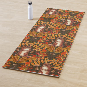 Autumn squirrel on dark brown yoga mat