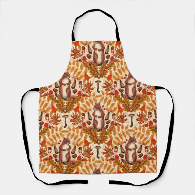 Autumn squirrel on off white apron (Front)