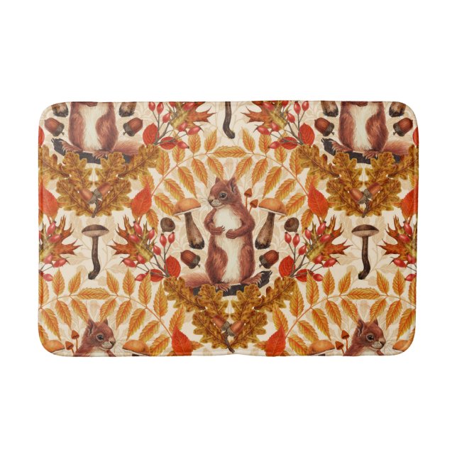 Autumn squirrel on off white bath mat (Front)