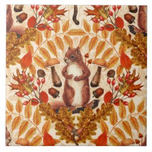 Autumn squirrel on off white ceramic tile