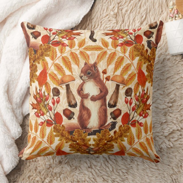 Autumn squirrel on off white cushion (Blanket)