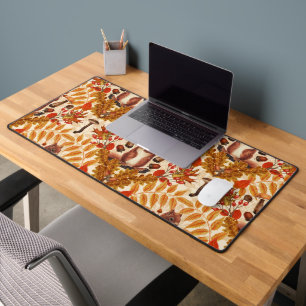 Autumn squirrel on off white desk mat