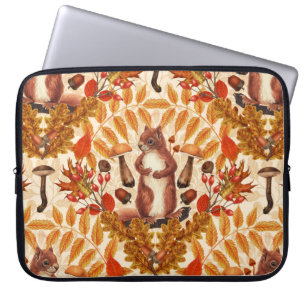Autumn squirrel on off white laptop sleeve