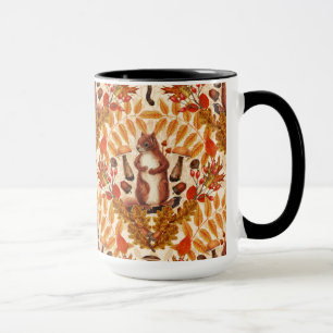 Autumn squirrel on off white mug