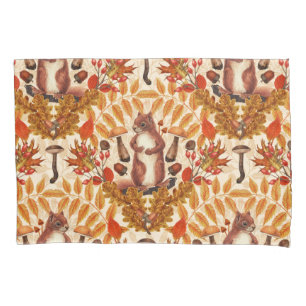 Autumn squirrel on off white pillowcase