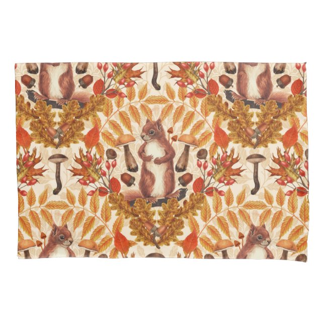 Autumn squirrel on off white pillowcase (Front-Left)