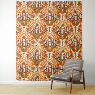 Autumn squirrel on off white tapestry