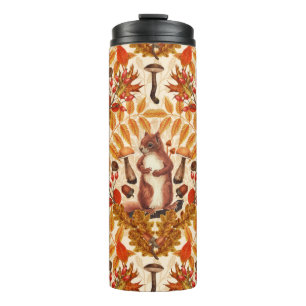 Autumn squirrel on off white thermal tumbler