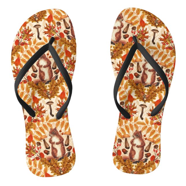 Autumn squirrel on off white thongs (Footbed)