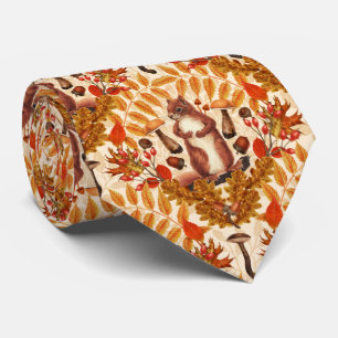 Autumn squirrel on off white tie