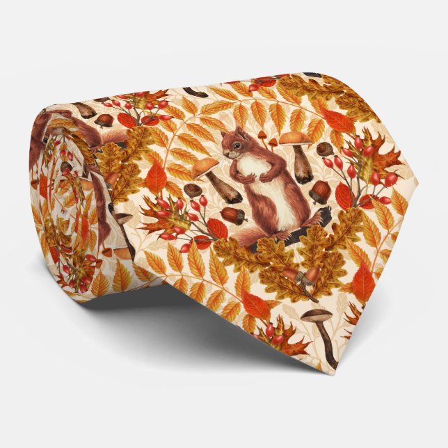 Autumn squirrel on off white tie (Rolled)