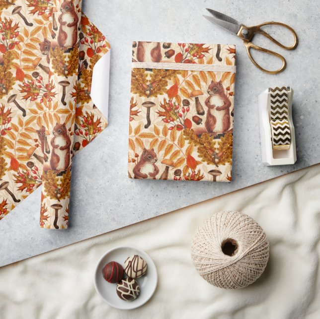 Autumn squirrel on off white wrapping paper (Crafts)