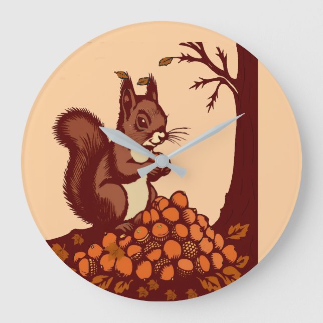 🐿️ Autumn Squirrel Round Acrylic Clock (Front)