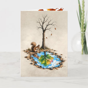 Autumn Squirrel Staring into a Rain Puddle Card