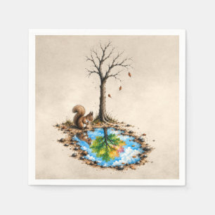 Autumn Squirrel Staring into a Rain Puddle Napkin
