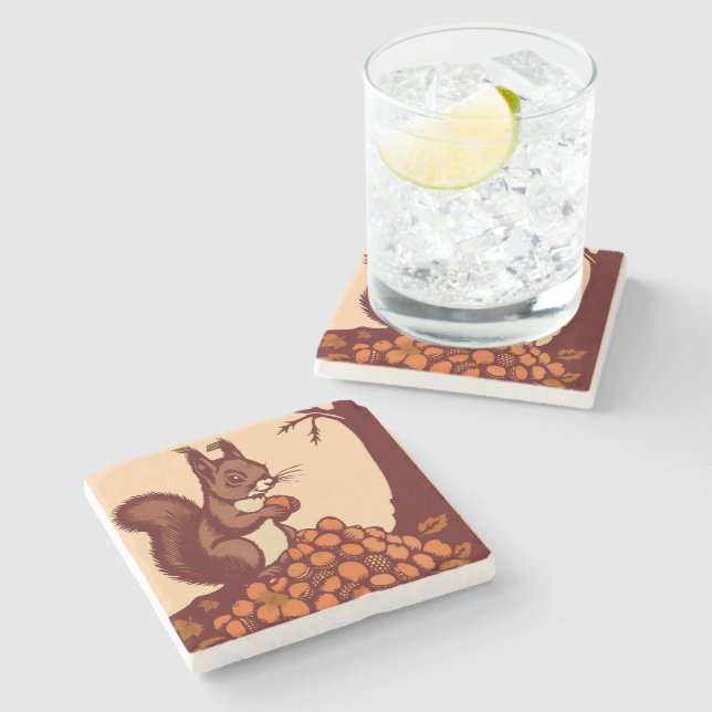 🐿️ Autumn Squirrel Stone Coaster (Side)