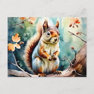 Autumn Squirrel Watercolor Postcard