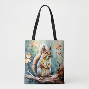 Autumn Squirrel Watercolor Tote Bag