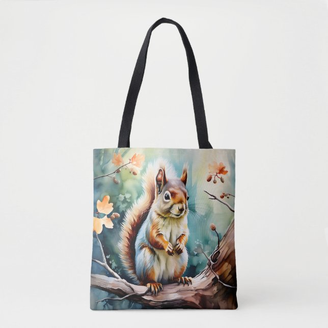 Autumn Squirrel Watercolor Tote Bag (Front)