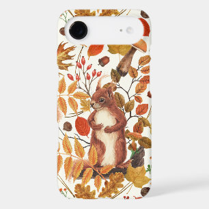 Autumn squirrels and autumnal flora on off white