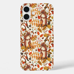 Autumn squirrels and autumnal flora on off white iPhone 16 plus case